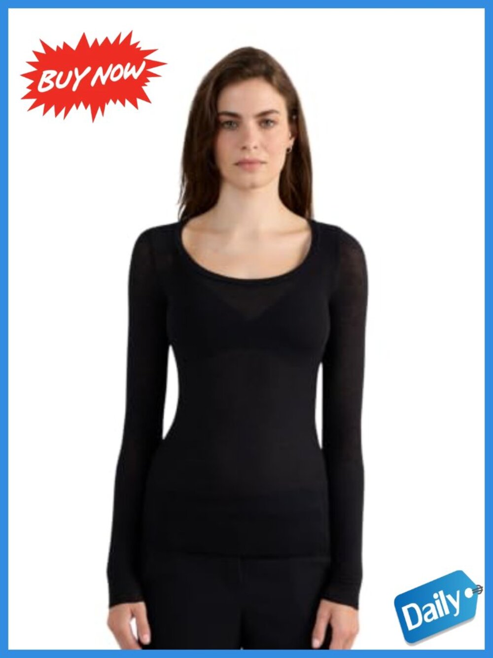 Ultralight Modal Cashmere Long Sleeve Scoop Neck Top Sheer Layering Tee